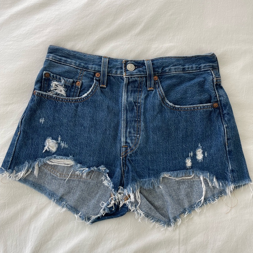 Levi's Blue Distressed Jean Shorts
